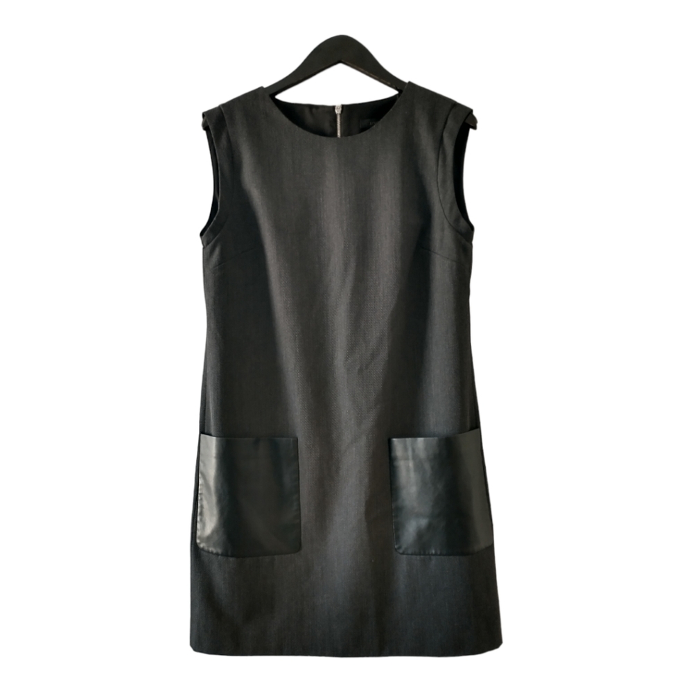 J Crew Black Sheath dress with leather like pockets Size 8